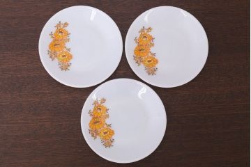 イギリスビンテージ　JAJ　パイレックス　Sunflower(サンフラワー)シリーズ　ミルクガラスのカップ&ソーサー&プレート(トリオ)3客セット(洋食器)