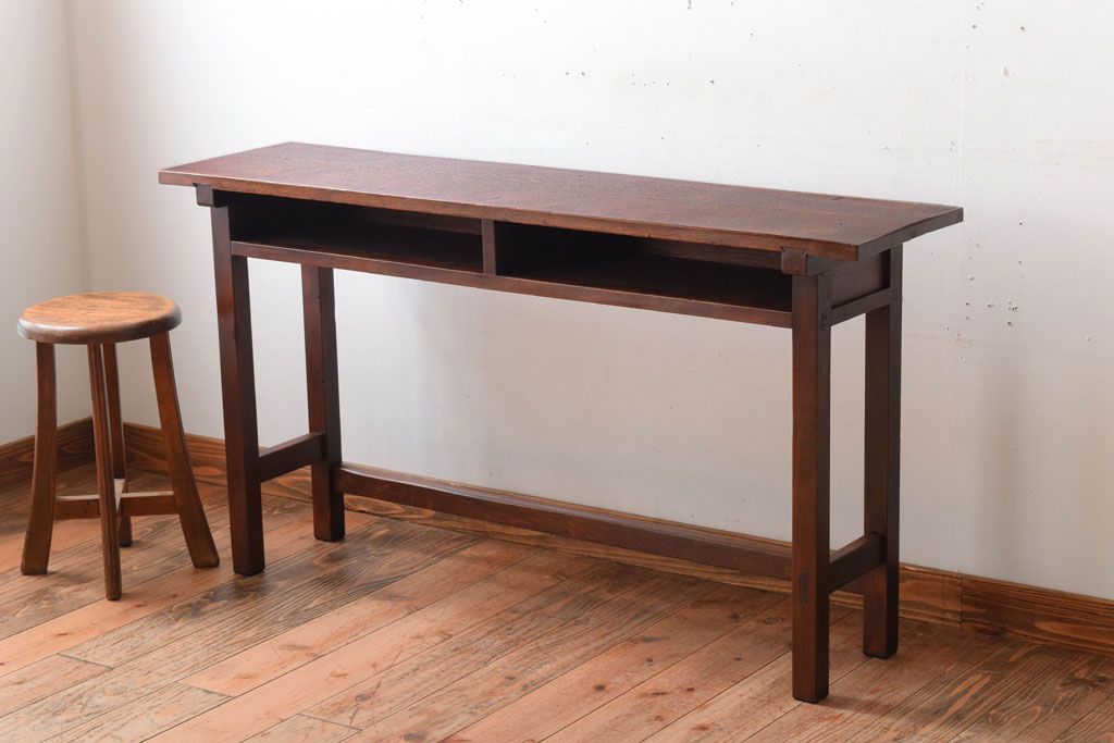 レトロ家具　昭和レトロ　シンプル!古い木の横長平机(1)(コンソールテーブル)