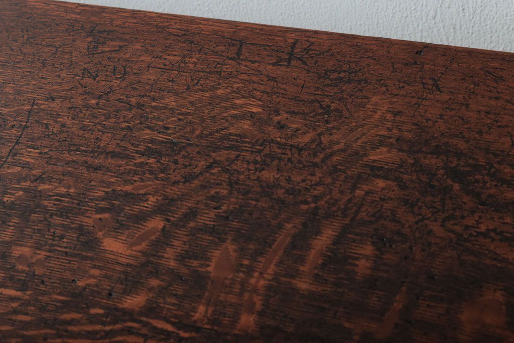 レトロ家具　昭和レトロ　シンプル!古い木の横長平机(1)(コンソールテーブル)