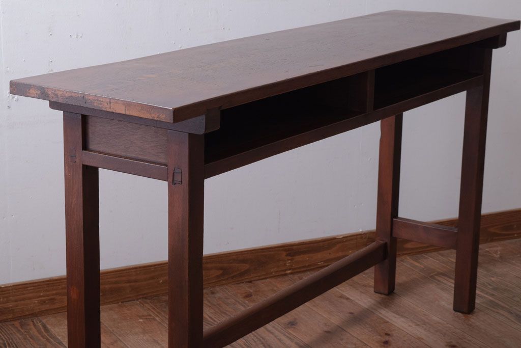 レトロ家具　昭和レトロ　シンプル!古い木の横長平机(1)(コンソールテーブル)