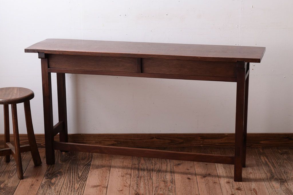 レトロ家具　昭和レトロ　シンプル!古い木の横長平机(1)(コンソールテーブル)