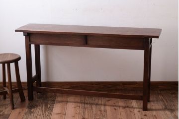 レトロ家具　昭和レトロ　シンプル!古い木の横長平机(1)(コンソールテーブル)