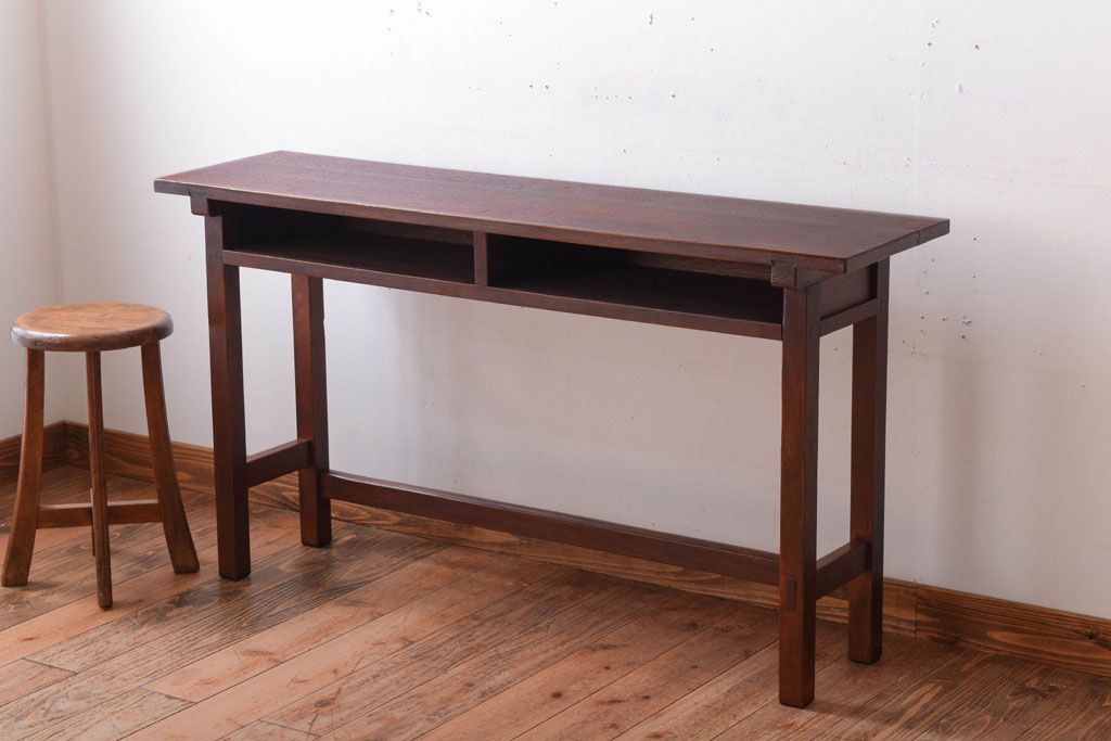 レトロ家具　昭和レトロ　シンプル!古い木の横長平机(2)(コンソールテーブル)
