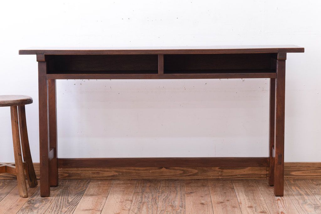 レトロ家具　昭和レトロ　シンプル!古い木の横長平机(2)(コンソールテーブル)