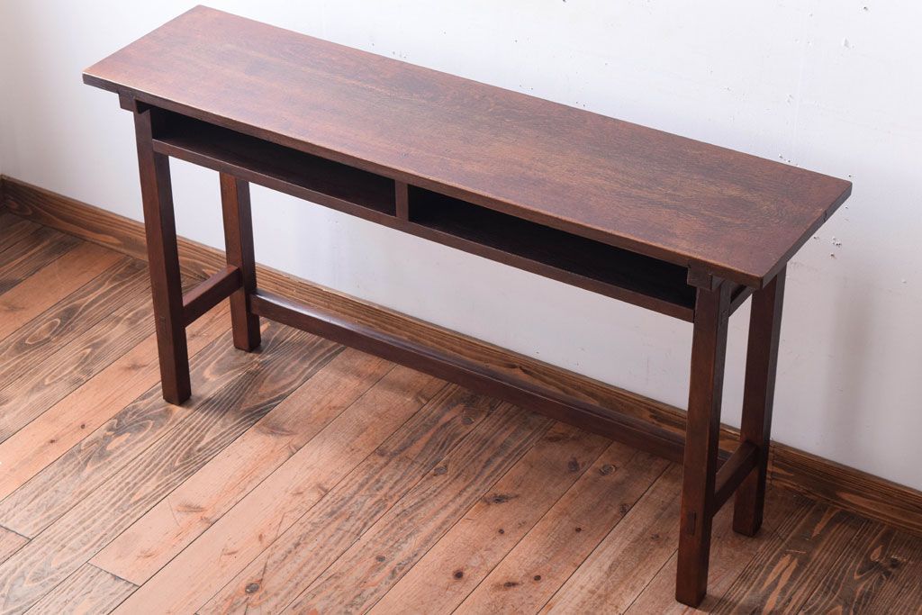 レトロ家具　昭和レトロ　シンプル!古い木の横長平机(2)(コンソールテーブル)