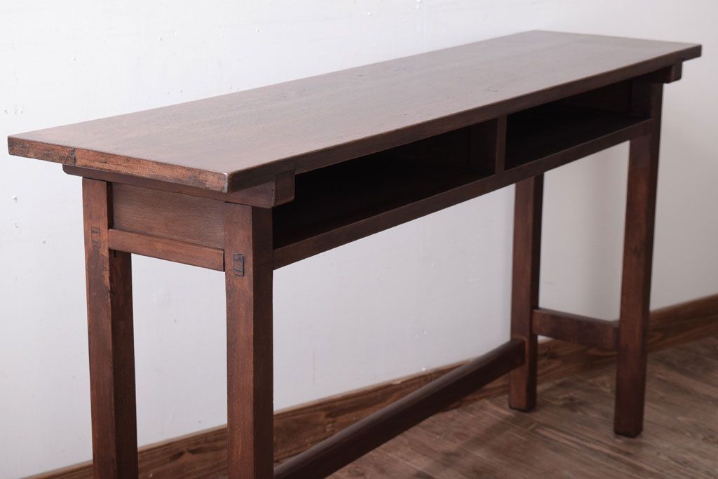 レトロ家具　昭和レトロ　シンプル!古い木の横長平机(2)(コンソールテーブル)