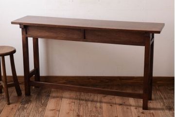 レトロ家具　昭和レトロ　シンプル!古い木の横長平机(2)(コンソールテーブル)