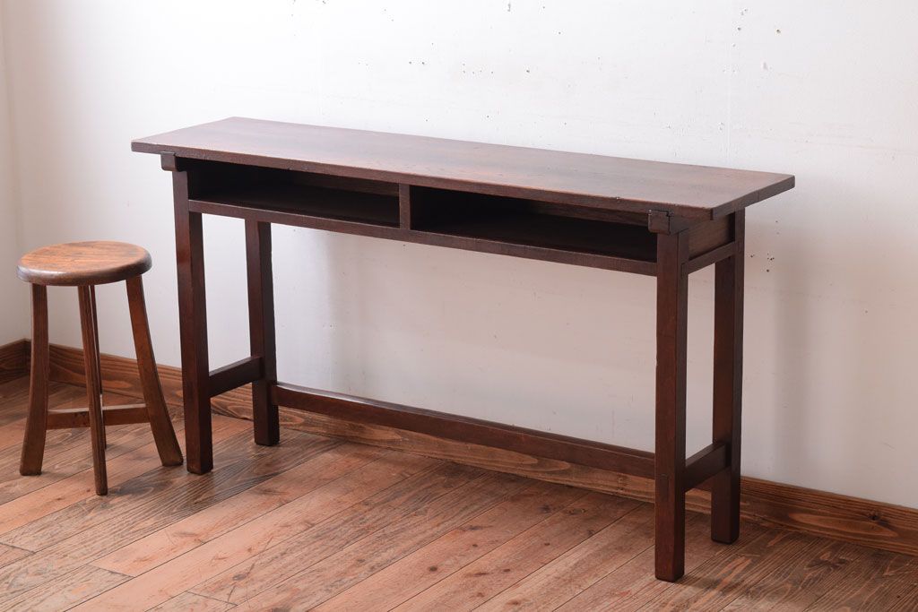 レトロ家具　昭和レトロ　シンプル!古い木の横長平机(2)(コンソールテーブル)