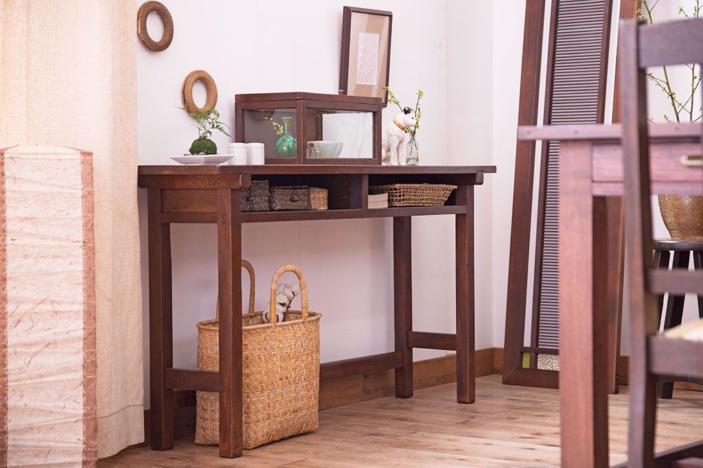 レトロ家具　昭和レトロ　シンプル!古い木の横長平机(3)(コンソールテーブル)