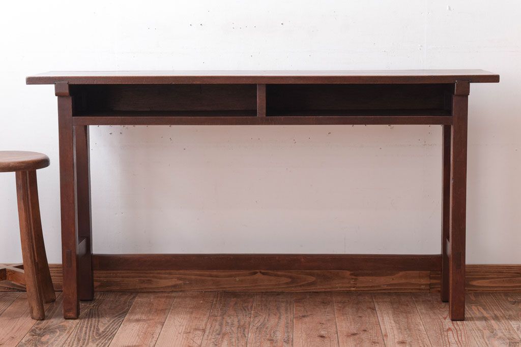 レトロ家具　昭和レトロ　シンプル!古い木の横長平机(3)(コンソールテーブル)