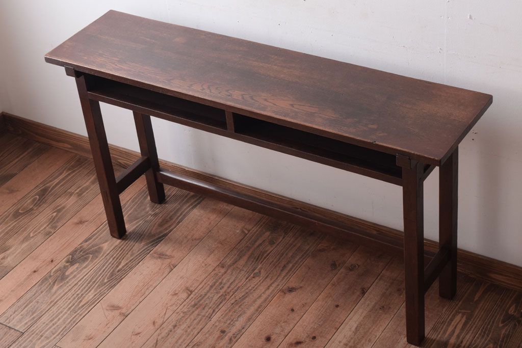レトロ家具　昭和レトロ　シンプル!古い木の横長平机(3)(コンソールテーブル)