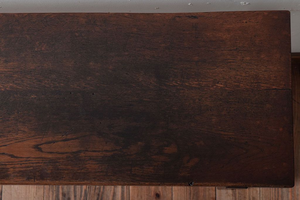 レトロ家具　昭和レトロ　シンプル!古い木の横長平机(3)(コンソールテーブル)
