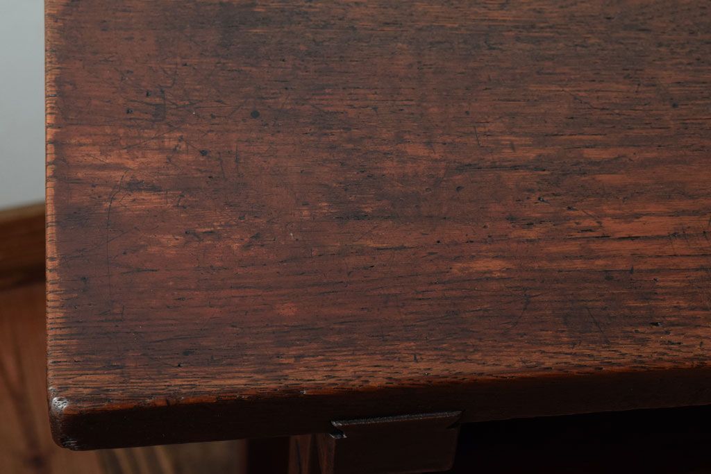 レトロ家具　昭和レトロ　シンプル!古い木の横長平机(3)(コンソールテーブル)