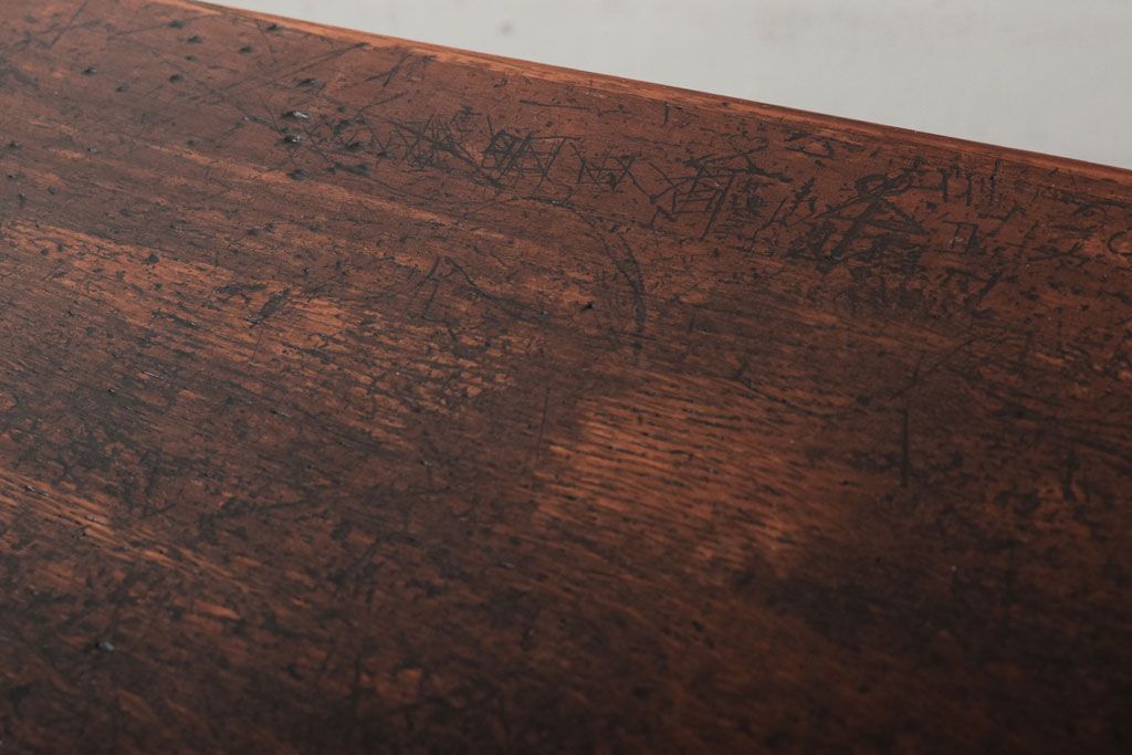 レトロ家具　昭和レトロ　シンプル!古い木の横長平机(3)(コンソールテーブル)