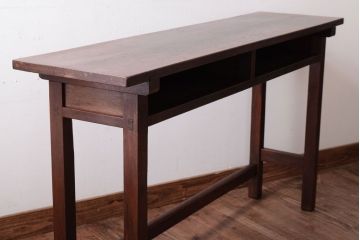 レトロ家具　昭和レトロ　シンプル!古い木の横長平机(3)(コンソールテーブル)