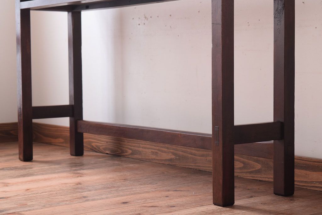 レトロ家具　昭和レトロ　シンプル!古い木の横長平机(3)(コンソールテーブル)