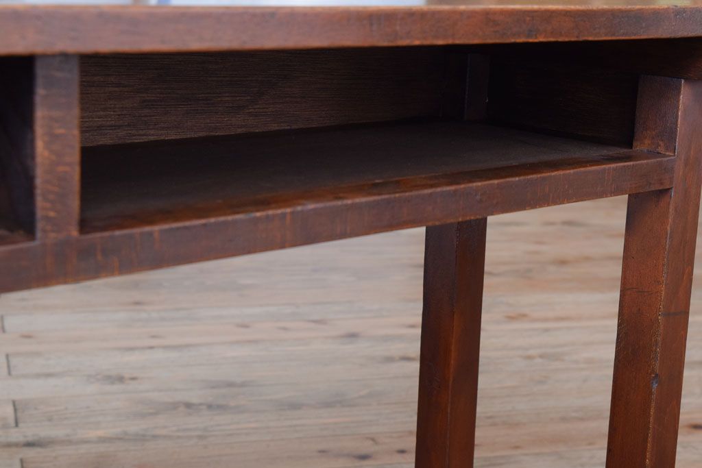 レトロ家具　昭和レトロ　シンプル!古い木の横長平机(3)(コンソールテーブル)