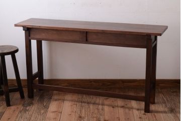 レトロ家具　昭和レトロ　シンプル!古い木の横長平机(3)(コンソールテーブル)