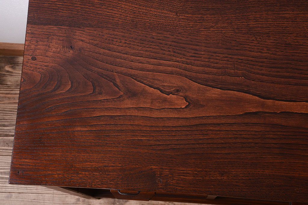 レトロ家具　昭和レトロ　古い木のモールガラス戸収納棚(サイドキャビネット)