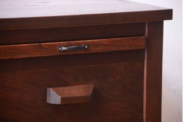 レトロ家具　昭和レトロ　古い木のモールガラス戸収納棚(サイドキャビネット)