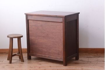 レトロ家具　昭和レトロ　古い木のモールガラス戸収納棚(サイドキャビネット)