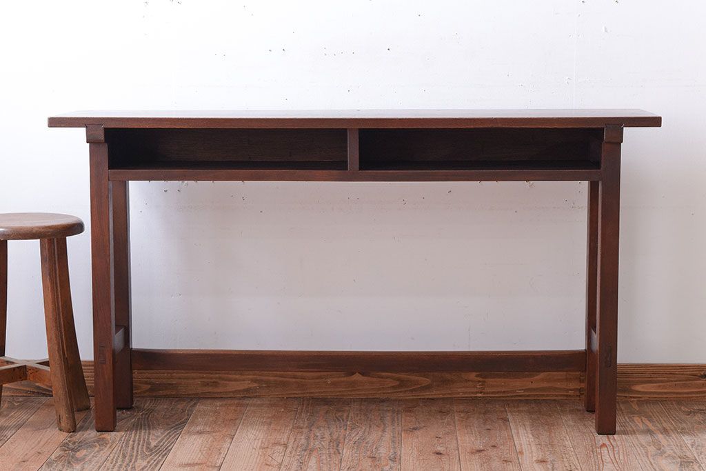 レトロ家具　昭和レトロ　古い木のシンプルな横長平机(コンソールテーブル)