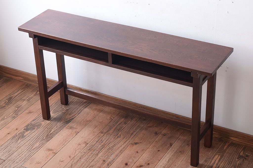レトロ家具　昭和レトロ　古い木のシンプルな横長平机(コンソールテーブル)