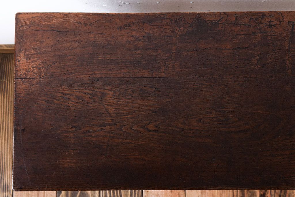 レトロ家具　昭和レトロ　古い木のシンプルな横長平机(コンソールテーブル)