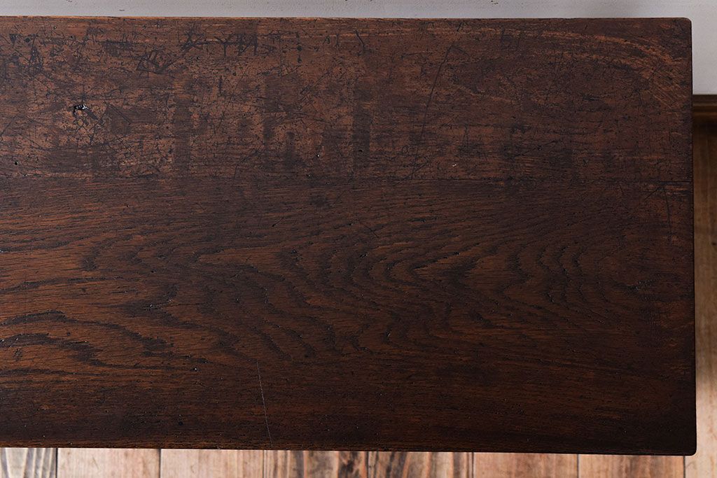 レトロ家具　昭和レトロ　古い木のシンプルな横長平机(コンソールテーブル)