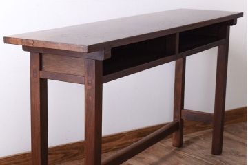 レトロ家具　昭和レトロ　古い木のシンプルな横長平机(コンソールテーブル)