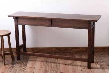 レトロ家具　昭和レトロ　古い木のシンプルな横長平机(コンソールテーブル)