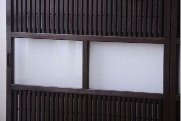 古民具・骨董　裏障子付き!すりガラス帯のアンティーク格子戸
