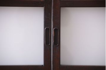古民具・骨董　裏障子付き!すりガラス帯のアンティーク格子戸