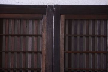 古民具・骨董　裏障子付き!すりガラス帯のアンティーク格子戸