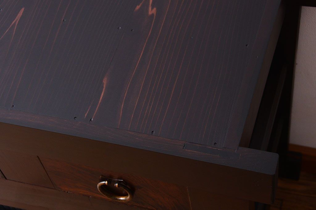 アンティーク家具　和製アンティーク　五尺　銀モールガラス入りの明治〜大正期ローボード(水屋箪笥、テレビ台、キャビネット、収納棚)