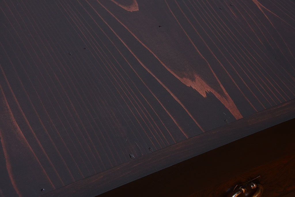 アンティーク家具　和製アンティーク　五尺　銀モールガラス入りの明治〜大正期ローボード(水屋箪笥、テレビ台、キャビネット、収納棚)