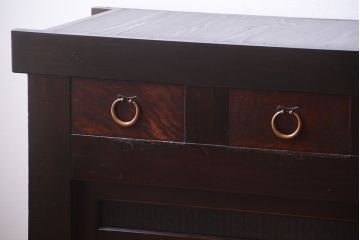 アンティーク家具　和製アンティーク　五尺　銀モールガラス入りの明治〜大正期ローボード(水屋箪笥、テレビ台、キャビネット、収納棚)