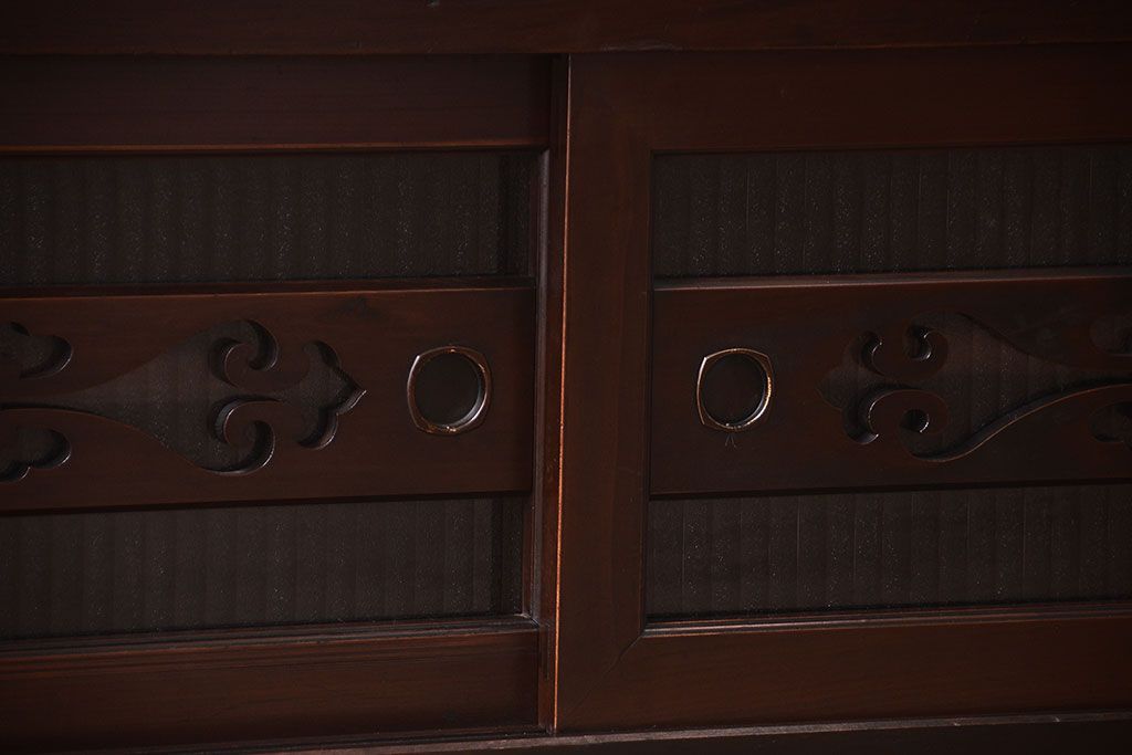 アンティーク家具　和製アンティーク　五尺　銀モールガラス入りの明治〜大正期ローボード(水屋箪笥、テレビ台、キャビネット、収納棚)