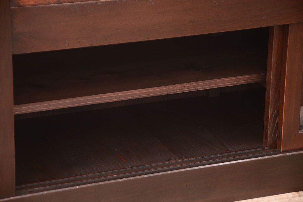 アンティーク家具　和製アンティーク　五尺　銀モールガラス入りの明治〜大正期ローボード(水屋箪笥、テレビ台、キャビネット、収納棚)