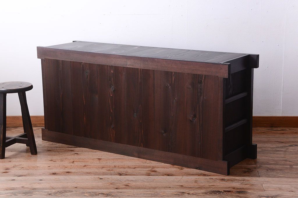 アンティーク家具　和製アンティーク　五尺　銀モールガラス入りの明治〜大正期ローボード(水屋箪笥、テレビ台、キャビネット、収納棚)