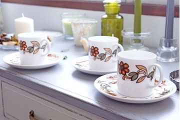 イギリスビンテージ　Susie Cooper(スージークーパー)　ART NOUVEAU(アールヌーボー)シリーズ　ブラウン　カップ&ソーサー3客セット(1)(洋食器)