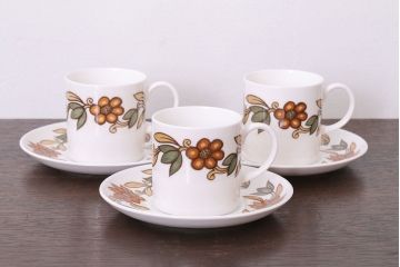 イギリスビンテージ　Susie Cooper(スージークーパー)　ART NOUVEAU(アールヌーボー)シリーズ　ブラウン　カップ&ソーサー3客セット(1)(洋食器)