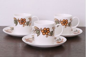 イギリスビンテージ　Susie Cooper(スージークーパー)　ART NOUVEAU(アールヌーボー)シリーズ　ブラウン　カップ&ソーサー3客セット(2)(洋食器)