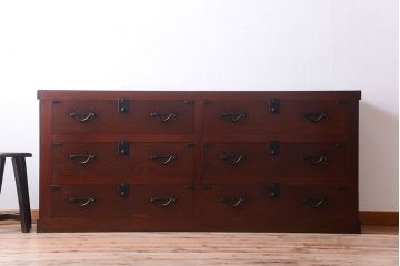 アンティーク家具　古民具・骨董　欅材と檜材!和モダンスタイルの収納箪笥サイドボード(水屋箪笥)