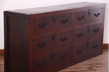 アンティーク家具　古民具・骨董　欅材と檜材!和モダンスタイルの収納箪笥サイドボード(水屋箪笥)