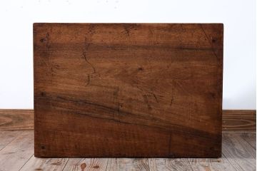 アンティーク雑貨　北欧家具　引き出し付きのシャッター式台形ミラー(鏡・キャビネット)