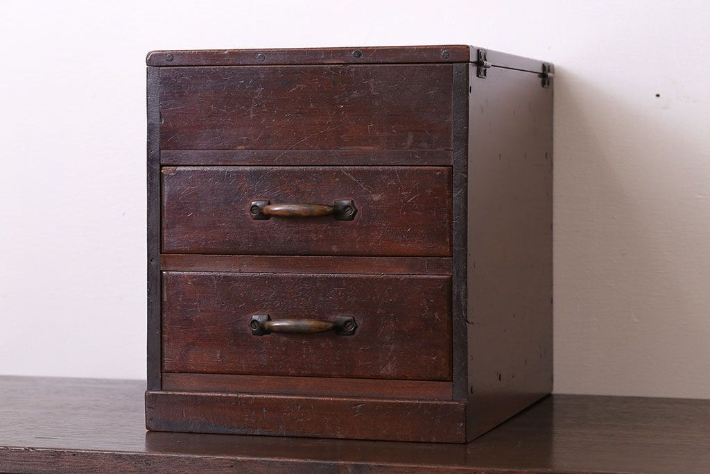 アンティーク家具　和製アンティーク　フタ付き!古い木の小物収納箱(小箱・木箱)