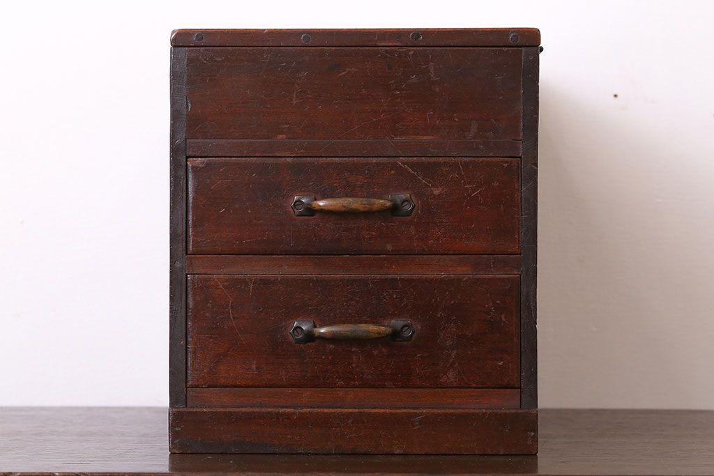 アンティーク家具　和製アンティーク　フタ付き!古い木の小物収納箱(小箱・木箱)