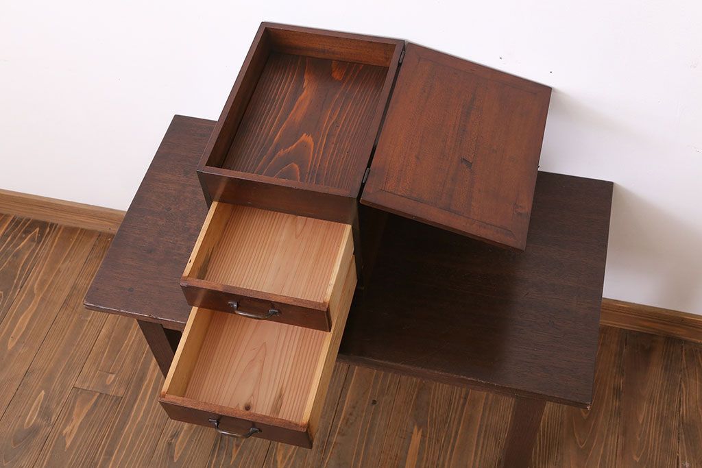 アンティーク家具　和製アンティーク　フタ付き!古い木の小物収納箱(小箱・木箱)