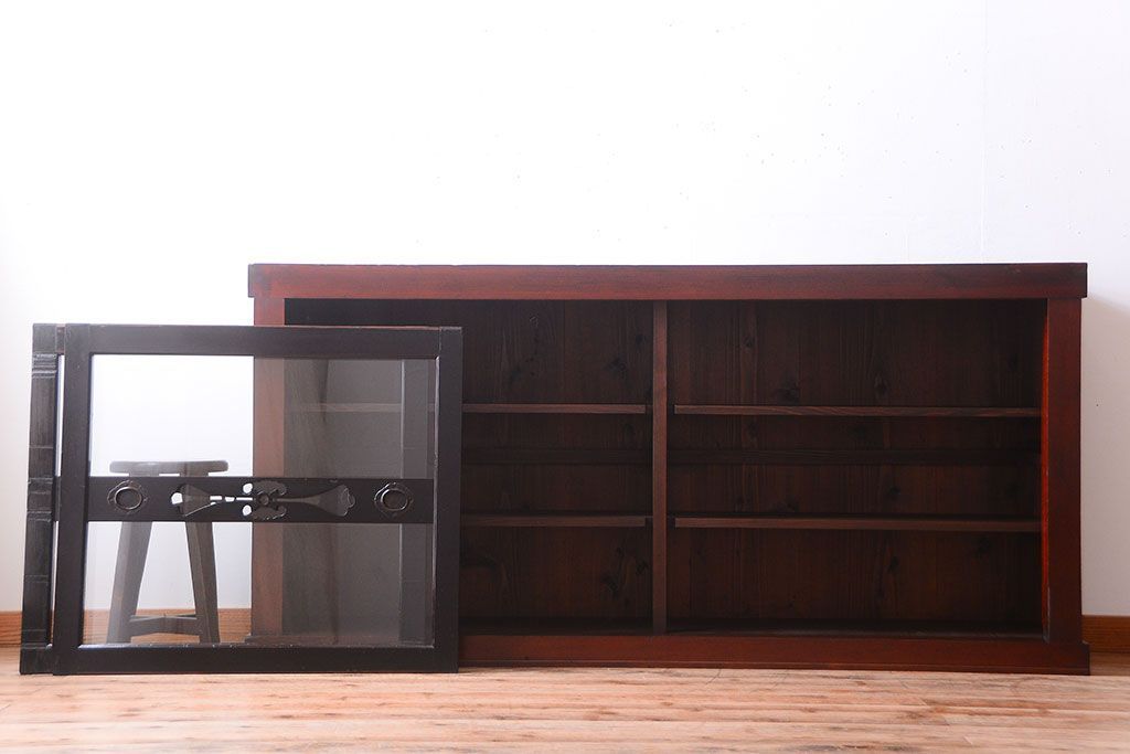 アンティーク家具　六尺　和製アンティーク　和モダンスタイル!ガラス戸水屋箪笥収納棚(サイドボード)